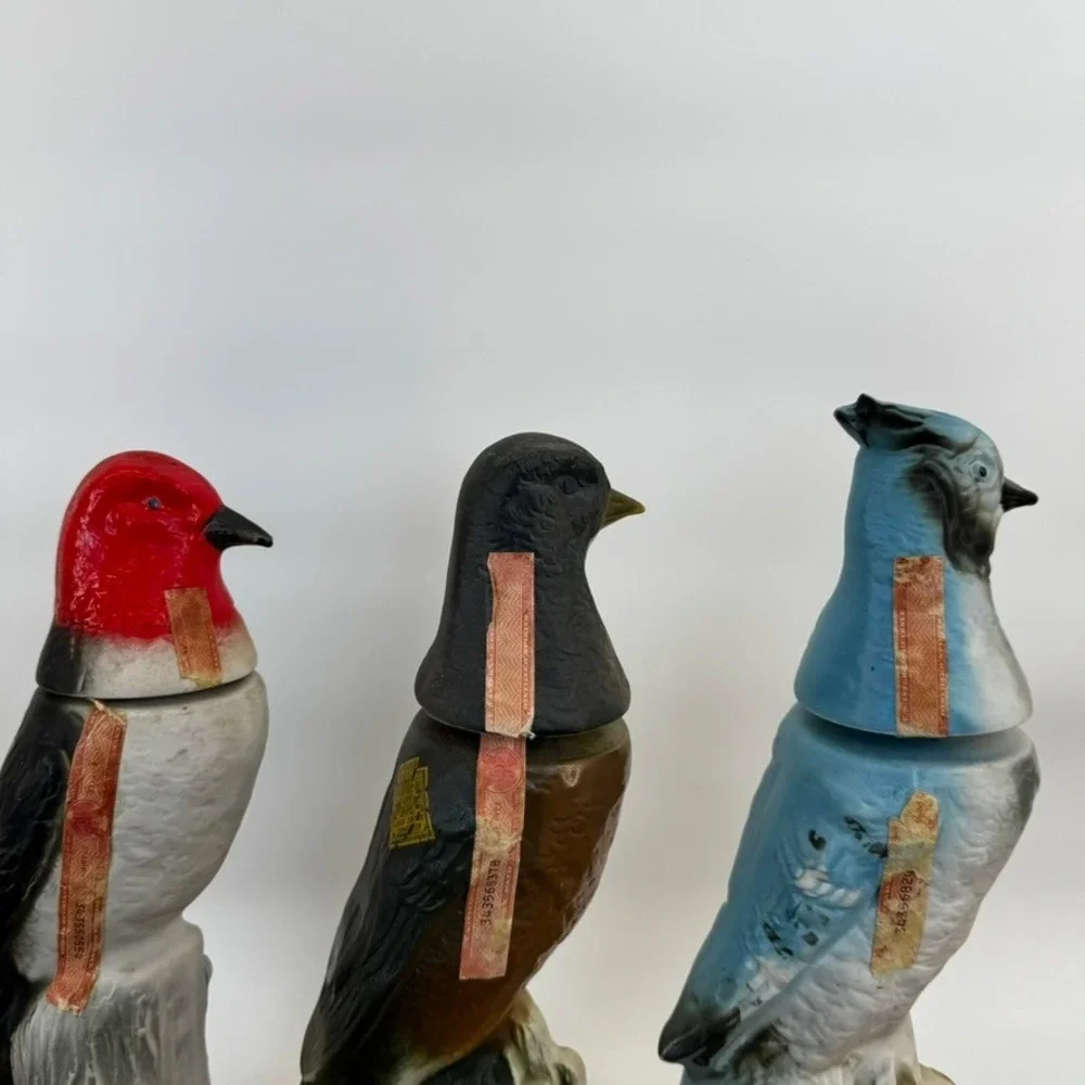 Vtg Jim Beam Set of 3 Ceramic Bird Decanter Bottles Bourbon Whiskey Collectible